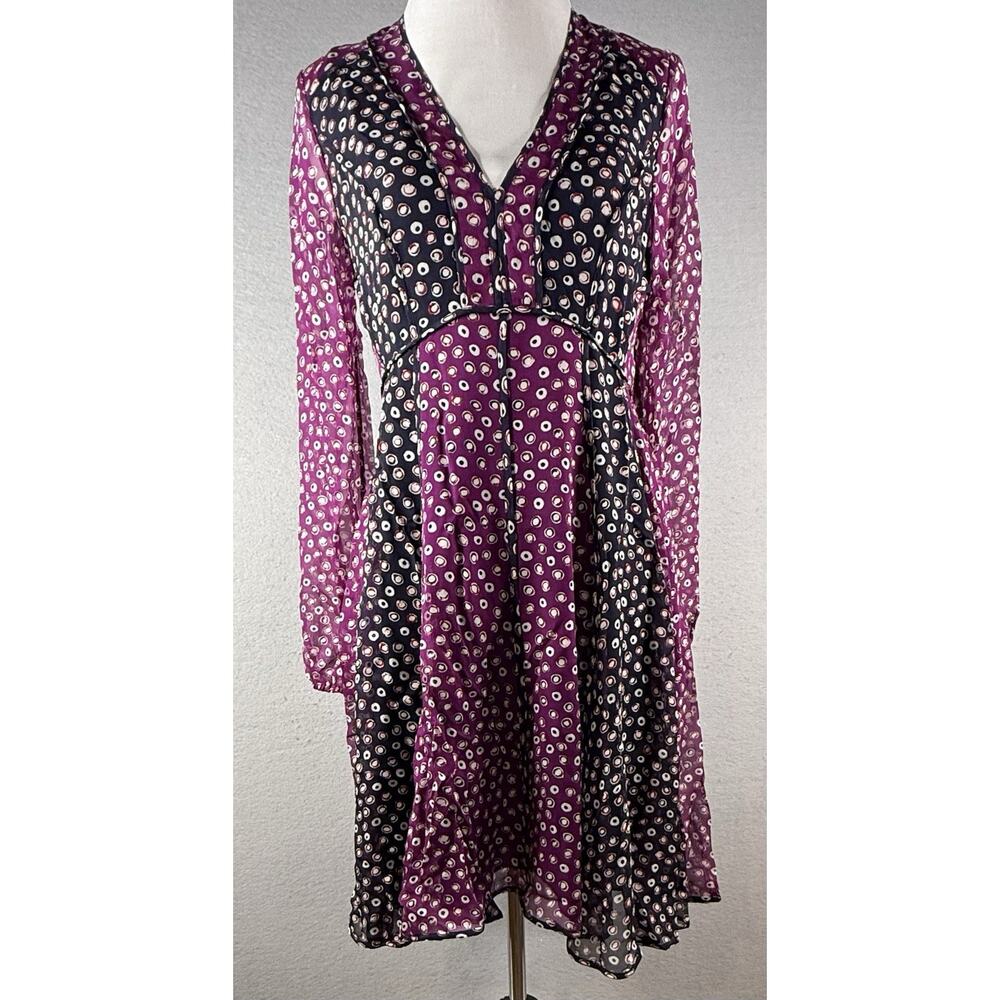 Diane Von Furstenberg Ivetta Silk Dress Sz 2 Babydoll Polka Dot Magenta FLAW - Picture 2 of 12